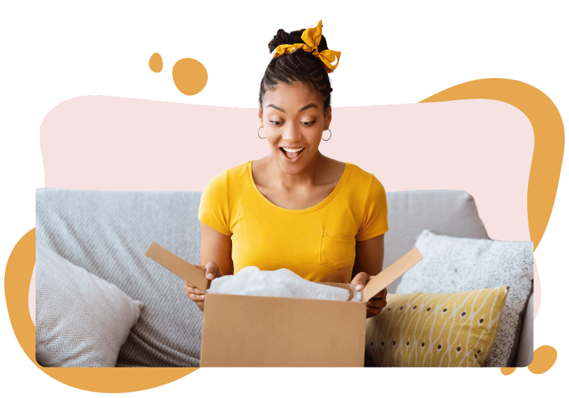woman opening package